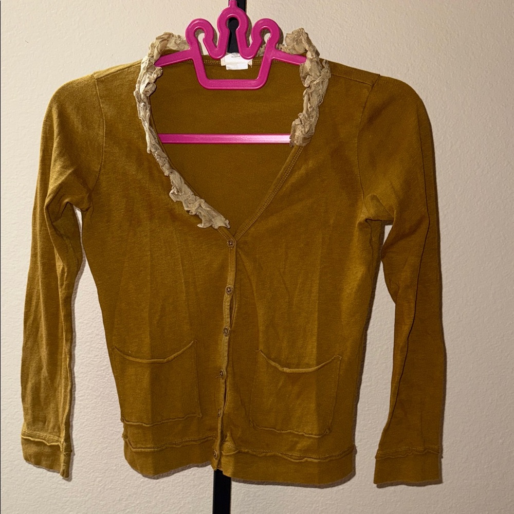 Crewcuts Mustard Cardigan with Ruffle Trim